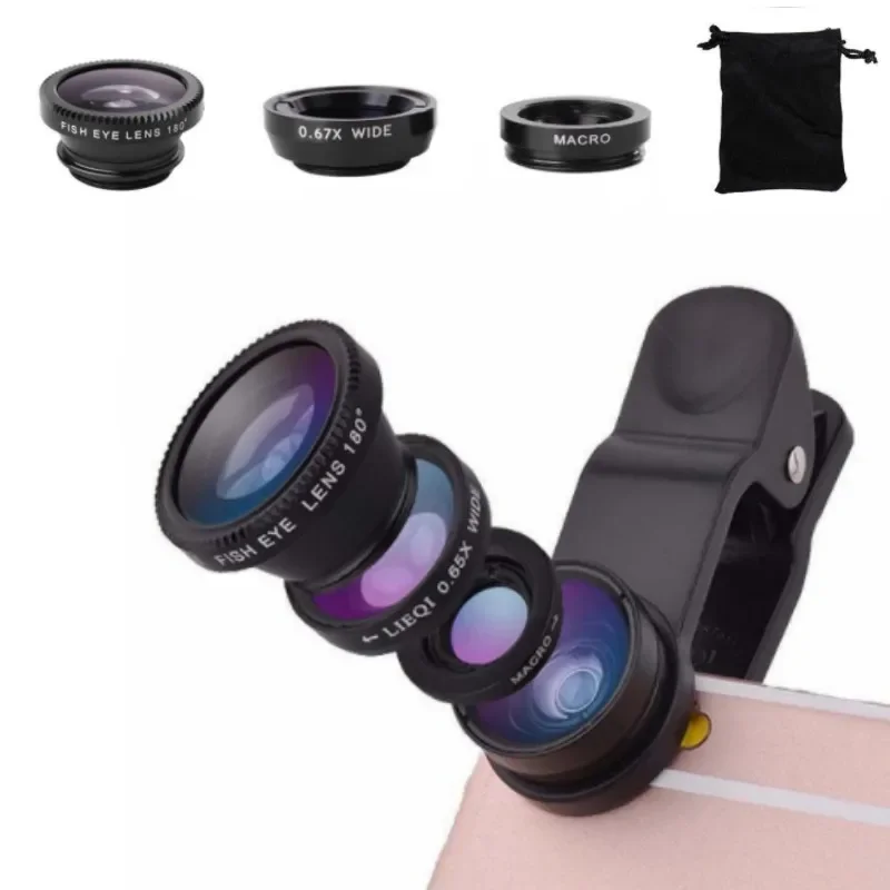 Fish Eye Lens линзы макро объектив телефон Wide Angle Macro Zoom Fisheye Lentes For iPhone XS Samsung Phone Lens Kit Camera Lens