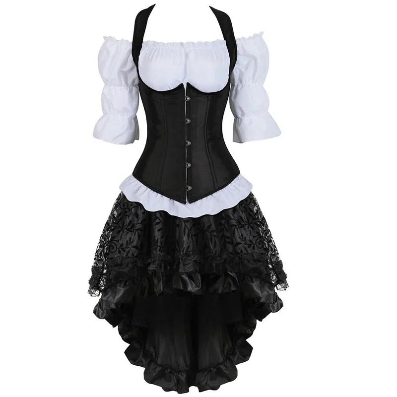 

Corset Dress Bustiers Skirt 3 Piece Straps Top Vest Corsets Lingerie Vintage Burlesque Plus Size Black Costume Renissance Mujer