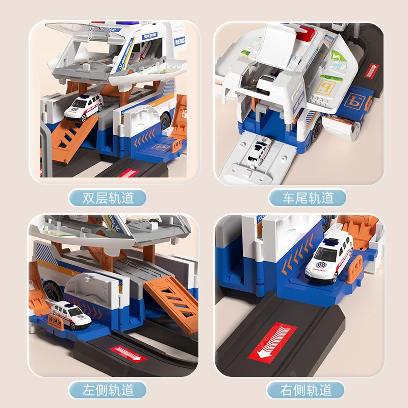 Storage scene car fire engineering deformation ambulance ejection track parking lot sound and light puzzle model toy gift