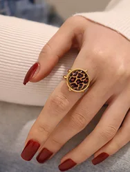 Uself 2025 New Leopard Print Stainless Steel 18K Gold-plated Rings for Women, Jewelry Women's Jewelry Gift For Her