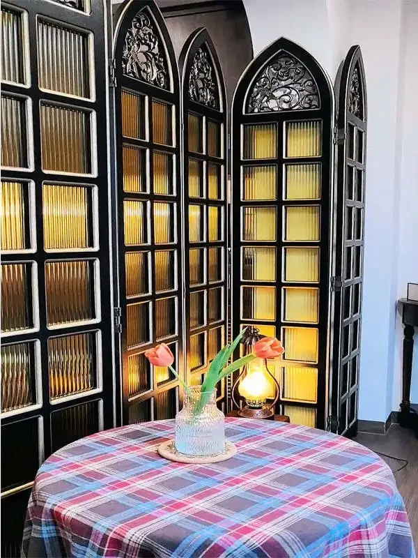 solid wood glass screen partition living room entrance porch cover decorative cabinet French folding mobile folding screen