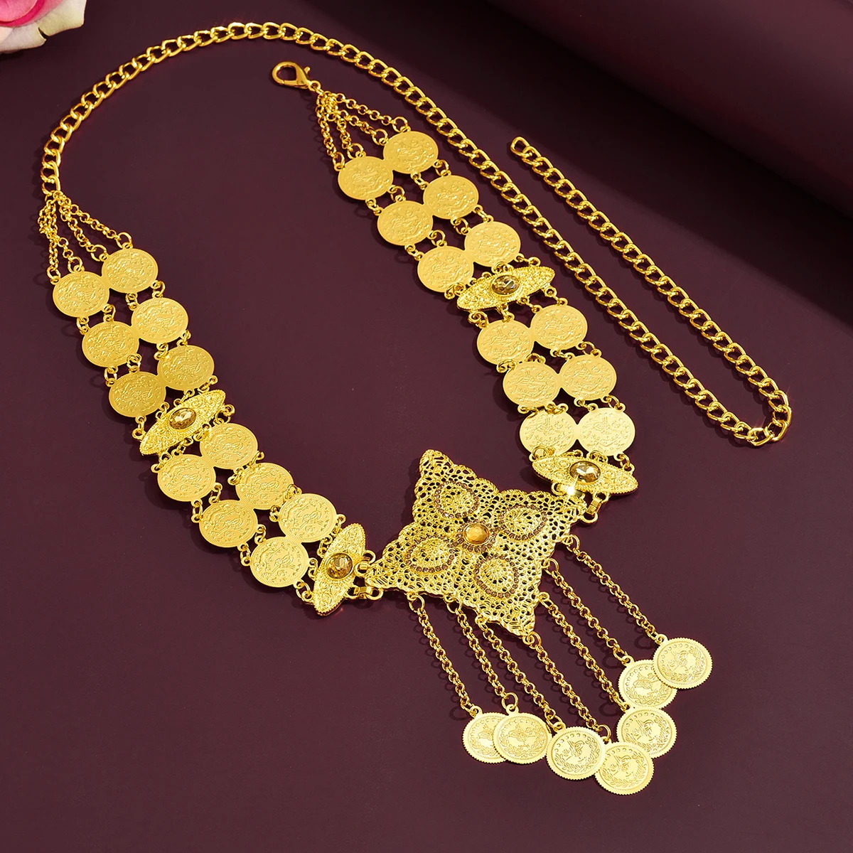 Arabian Ethnic Luxury Court Gold Coin Tassel Waist Chain Vintage Bridal Wedding Decoration Suitable for Brides And Special Occas