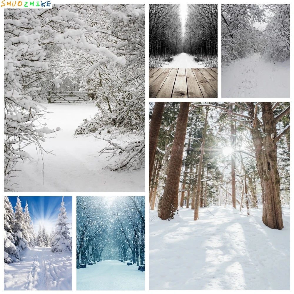 

Winter Forest Tree Photocall Natural Snow Scenic Photography Backdrop Photographic Decoration Backgrounds For Photo Studio