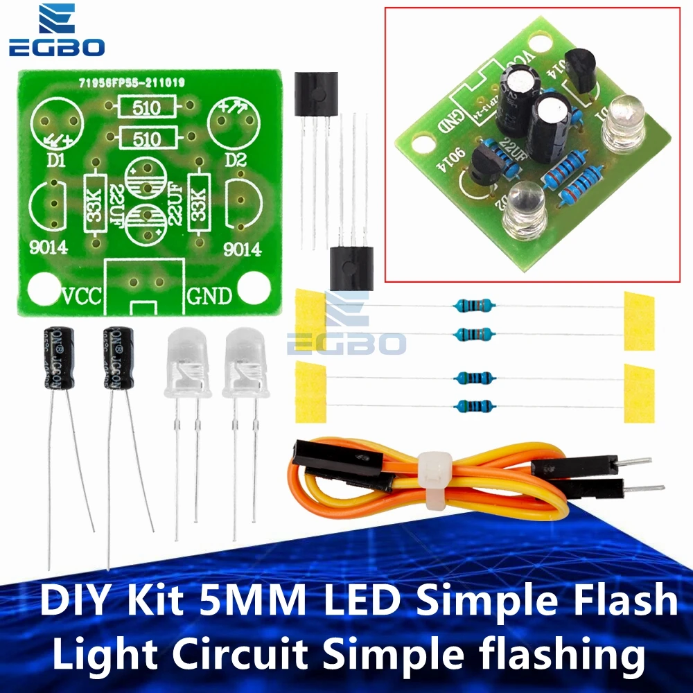 EGBO DIY Kit 5MM LED Simple Flash Light Circuit Simple flashing Leds Circuit Board Kits Electronic Production Suite Parts