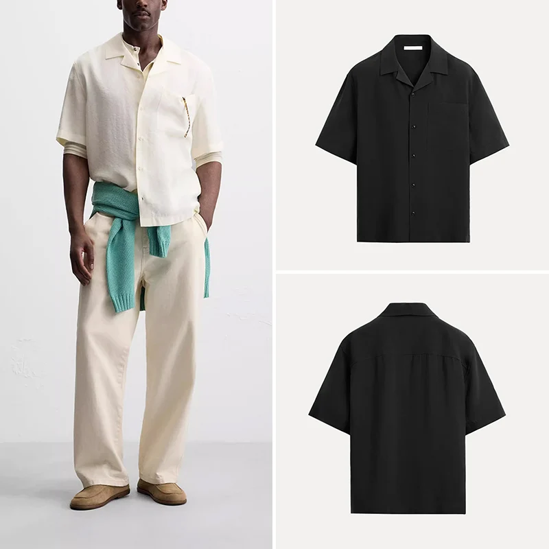 

Spring 2025 Men's Casual Faion irt with ket Stand Fit ort Sve Drapey Stand Thin Four Seasons Wear