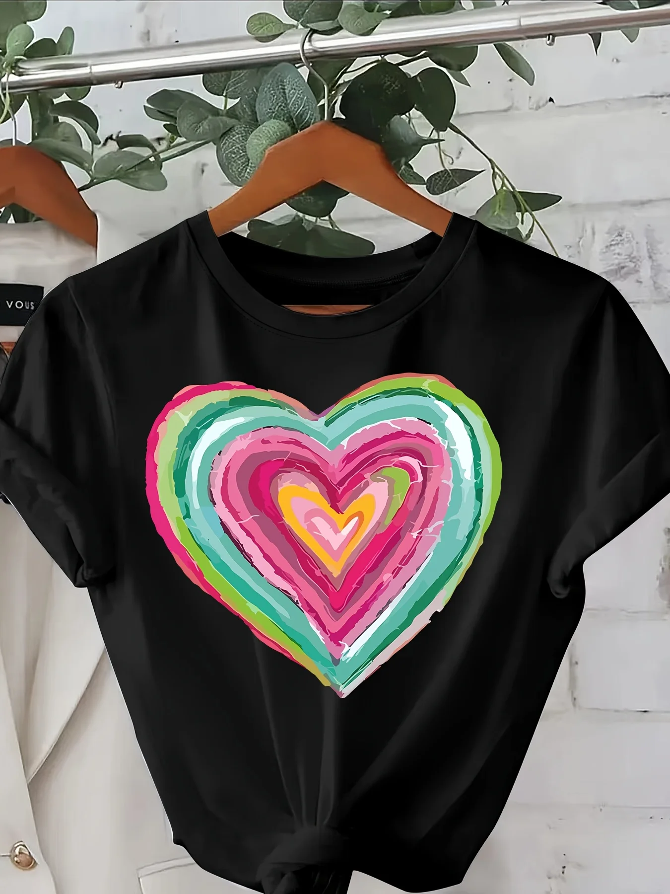 

Модный топ с круглым вырезом и короткими рукавами с принтом в виде сердечек для женщин, стильная повседневная одежда