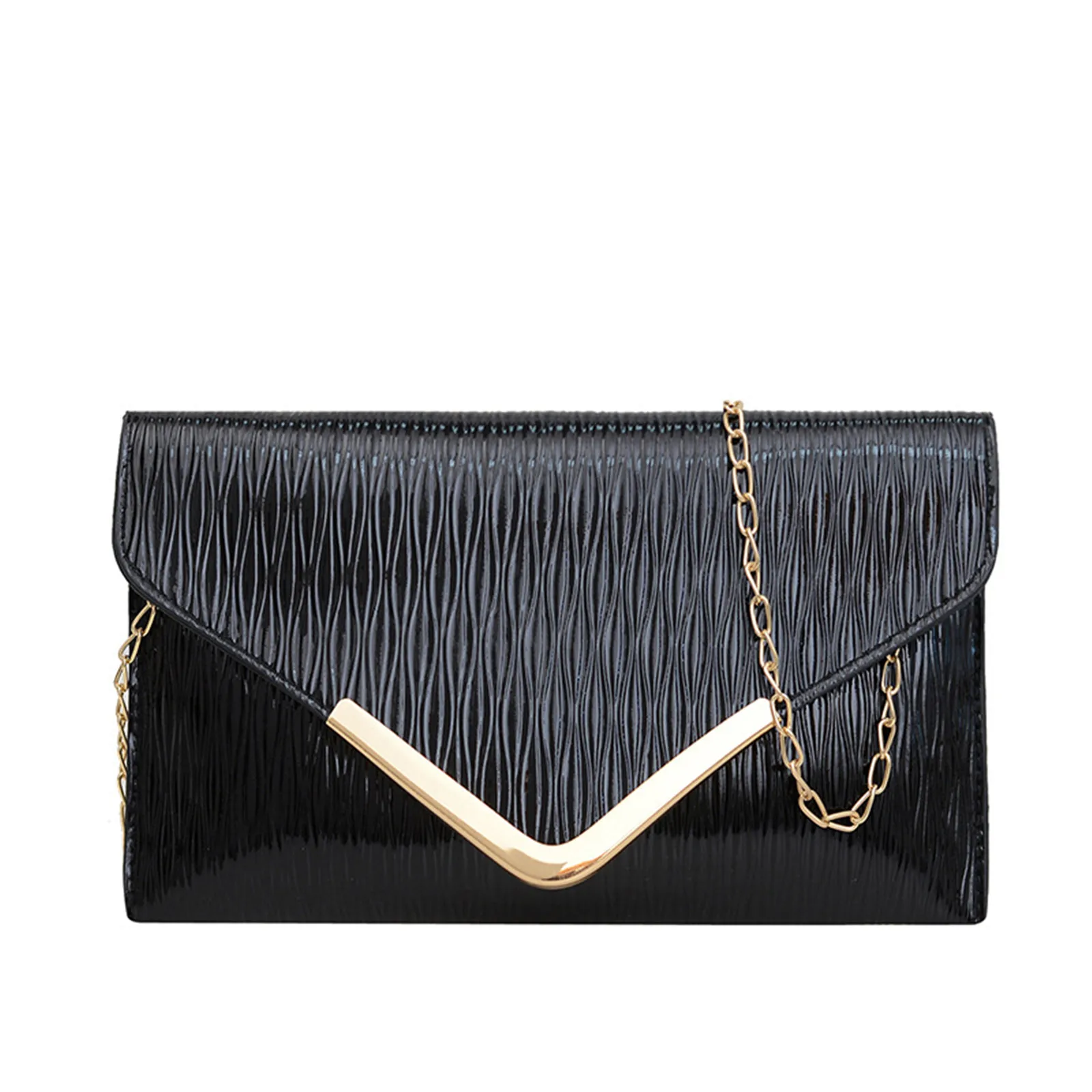 Fashionable Pleated Hand-Held Envelope Bag, Evening Bag, V-Shaped Fashionable Personality Chain Shoulder Bag For Women New 2024