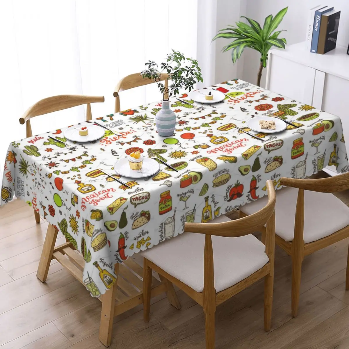 Customized Rectangular Waterproof Colorful Mexican Foods Table Cover Table Cloth Tablecloth for Picnic