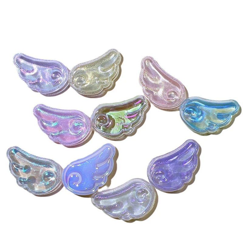 

80 PCS Cute Colorful Shining Pearl Angel Wing Collection Flat Back Ornament Random Color Acrylic Jewelry Bows Accessories