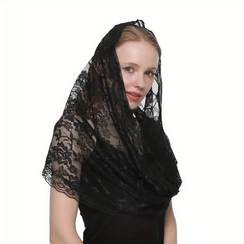 

Premium Flower Lace Scarf Hijab Shawl for Church Women Bandana Headband Fringes Tassel Triangle Scarves