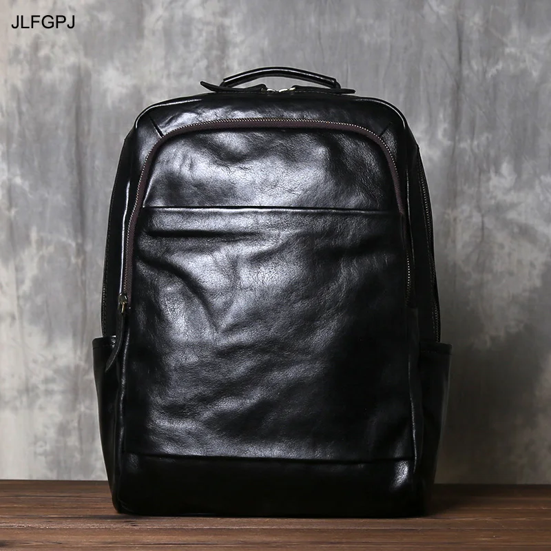 

JLFGPJ Fashionable Men's Genuine Leather Backpack Multifunctional Business And Leisure Top Layer Cowhide Computer Backpack