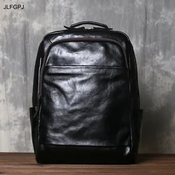 JLFGPJ Fashionable Men's Genuine Leather Backpack Multifunctional Business And Leisure Top Layer Cowhide Computer Backpack