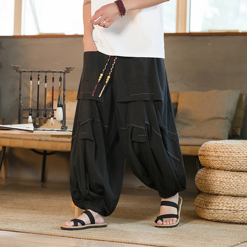 

Harajuku Wide-leg Pants Men Streetwear Solid Color Cargo Pants Elastic Waist Men Joggers Trousers Male Overalls Baggy Sweatpants