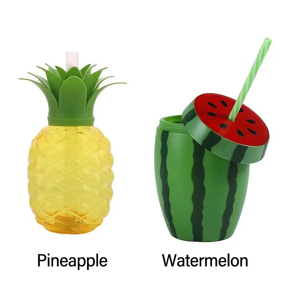 Gift Cartoon Fruit Straw Cup Watermelon Lemon Food Grade Plastic Water Bottle Tea Milk Juice Multicolor Drinkware Summer