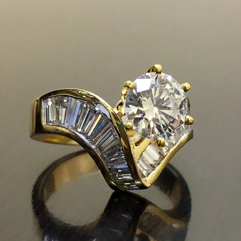 

CAOSHI Fashion Geometric V Shaped Cubic Zirconia Rings Luxury Gold Color Wedding Rings for Women Statement Party Jewelry