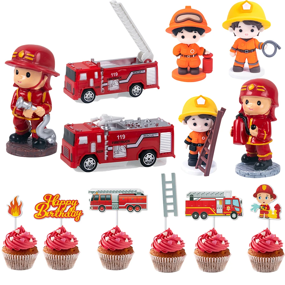 

Fireman Birthday Cake Toppers Fire Truck Cake Decoration Birthday Party Decor Firefighter Cupcake Topper for Boy Birthday Decor