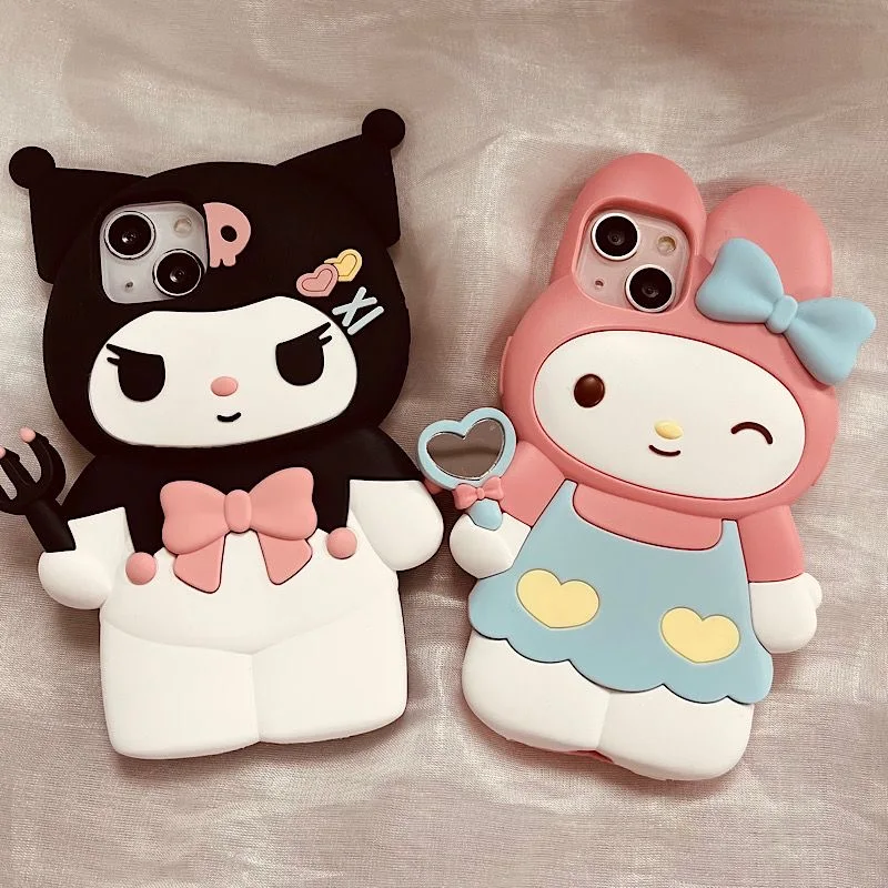 MINISO 3D Cartoon Hello Kitty Kuromi Silica gel Soft Phone Cases For iPhone 14 15 13 12 11 Pro Max XR XS MAX X Cover Girl Gift