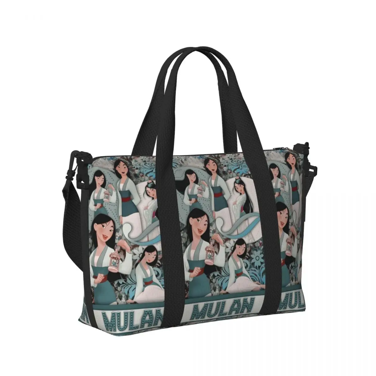 Custom Mulan Princess Beach Tote Bag Women Big Compartment Gym Beach Travel Bags