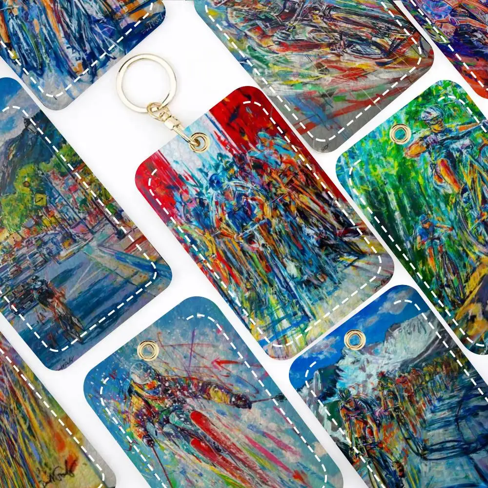 

Graffiti Cycling Men Card Holde Applicable To Credit Bus Card Soft Leather Rectangular Keychain Protective Cover