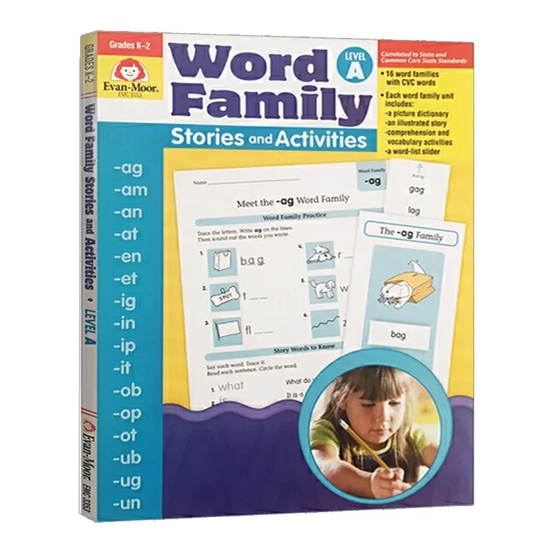 Evan-Moor Word Family Stories & Activities, Level A Workbook,aged 6 7 8 9, English book 9781596731677