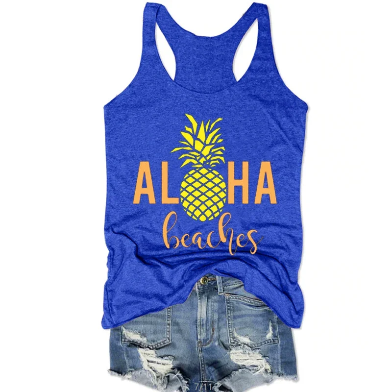 

Aloha Women Tops Beaches Pineapple Tank Womens Fashion Tank Top Pineapple Letter Women Clothes Casual Aloha Tops