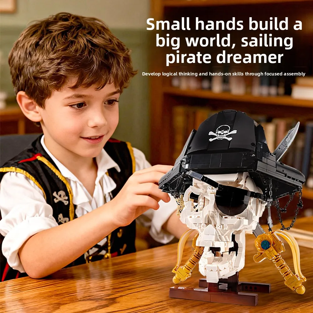 2025 New Pirate Skull Double-bladed Pendant 1167PCS+ Diy Creative Assembly Educational Model, Children's Christmas Gift