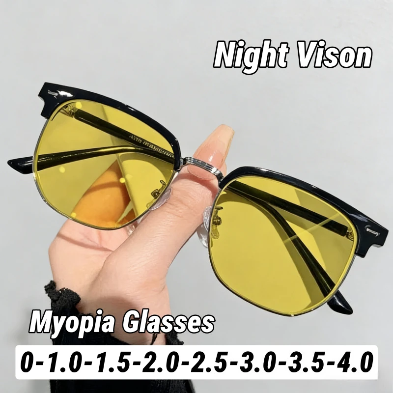 

Unisex Half-Frame Night Vision Myopia Glasses Anti-Glare Driving Glasses for Drivers Fashion Eyebrow Frames Trendy Eyewear