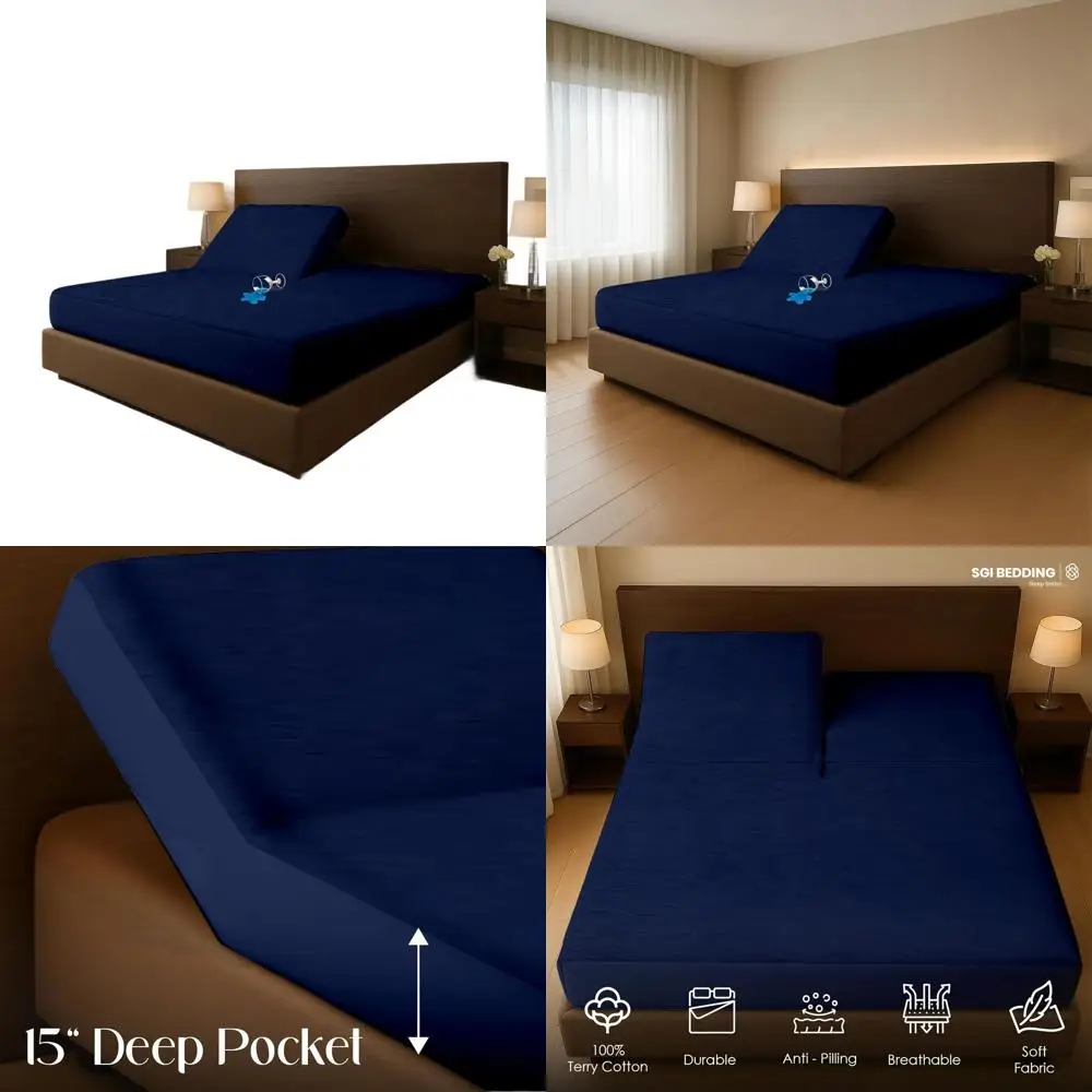 

Cal King Waterproof Split Mattress Protector 72x84 - 28 Top, 18 Pocket, Soft, Noiseless, Breathable, Adjustable Bed Cover, Navy