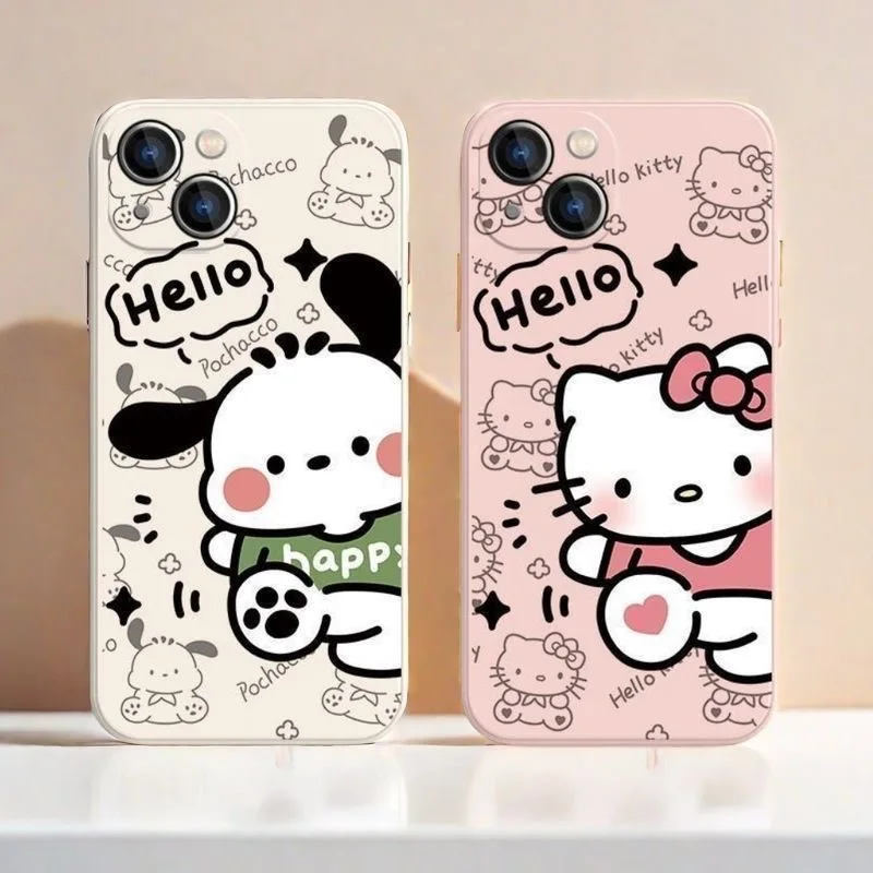 Cute Hello Kitty Pochacco Phone Case for Oneplus Nord 3 2 9R 9 8T 8 7 7T Pro 6 5G Liquid Silicone Cover with Hand Strap