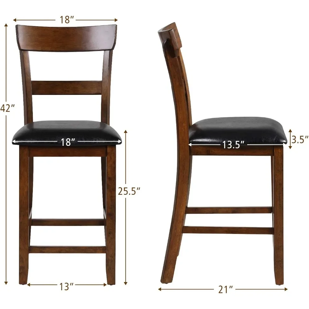 Bar Stools Set of 2, 25.5-Inch Counter Height Chair with Backrest, Foam-padded Cushion, Rubber Wood Legs, Vintage Dining Chair