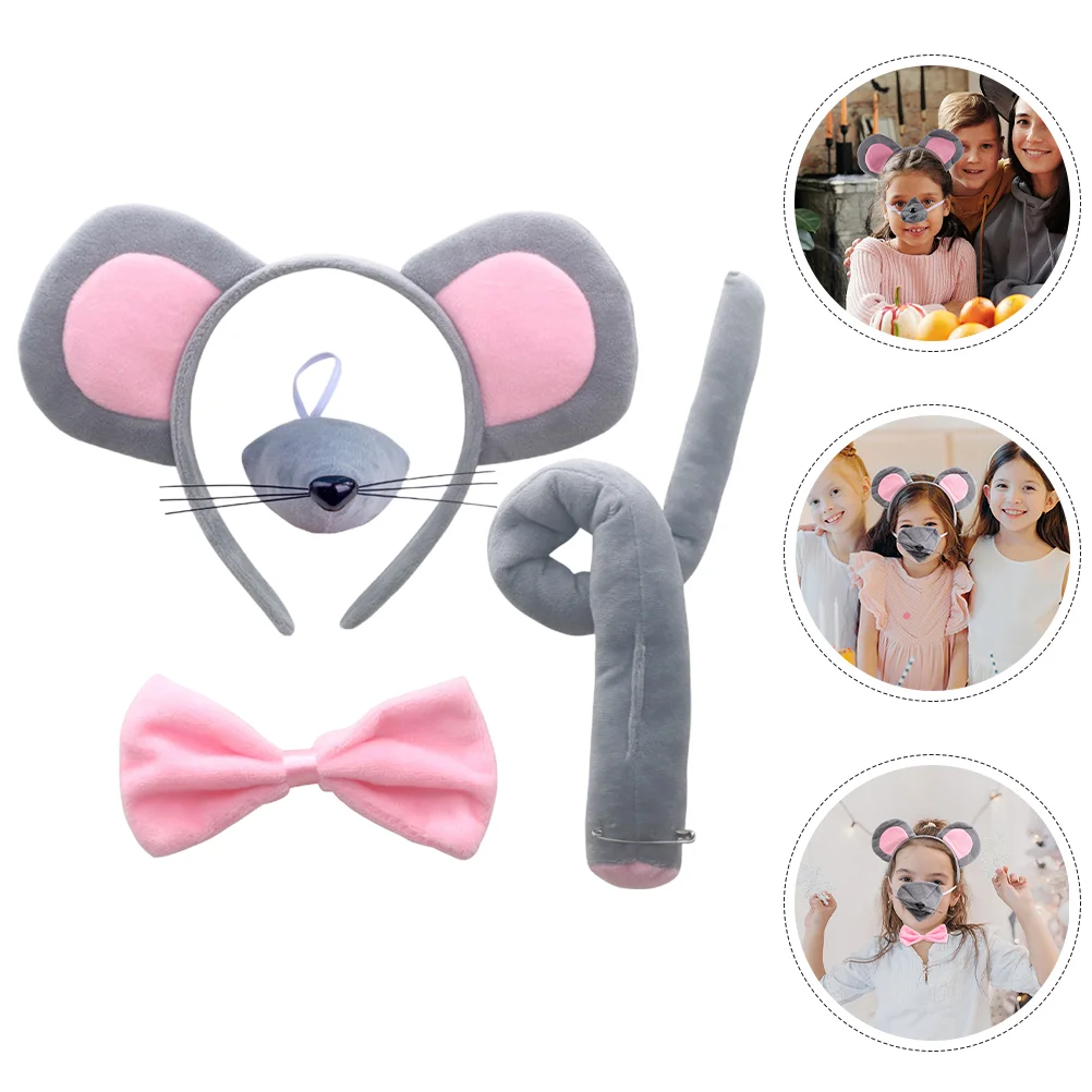 Mouse Rat Costume Headdress Ears Headband Animal Hairbands Hoop 4 Piece Set Party Cosplay Headbands Decorations Child