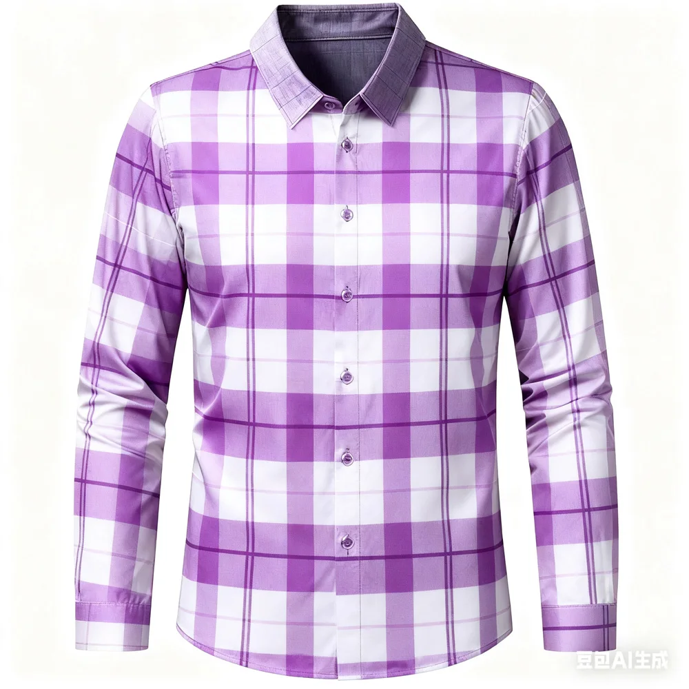 Camisa masculina colorida xadrez vermelha roxa azul clássica casual de negócios macia e confortável para homens presentes para homens camisas para homens