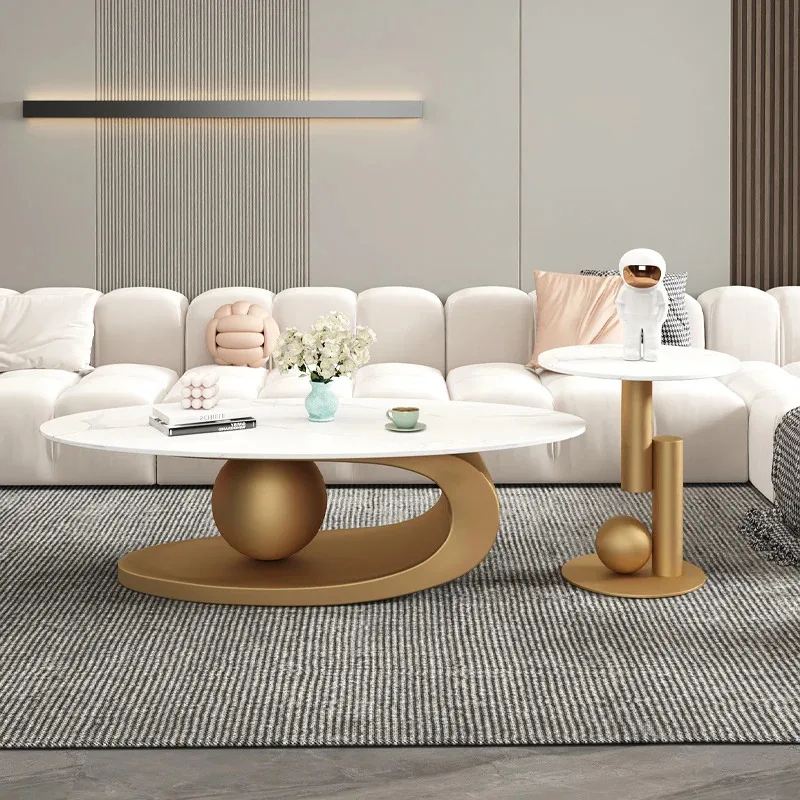 Aesthetic Oval Clear Coffee Tables Modern Design Metal Hotel White Nordic Coffee Table Living Room Low Mesa Furniture For Home