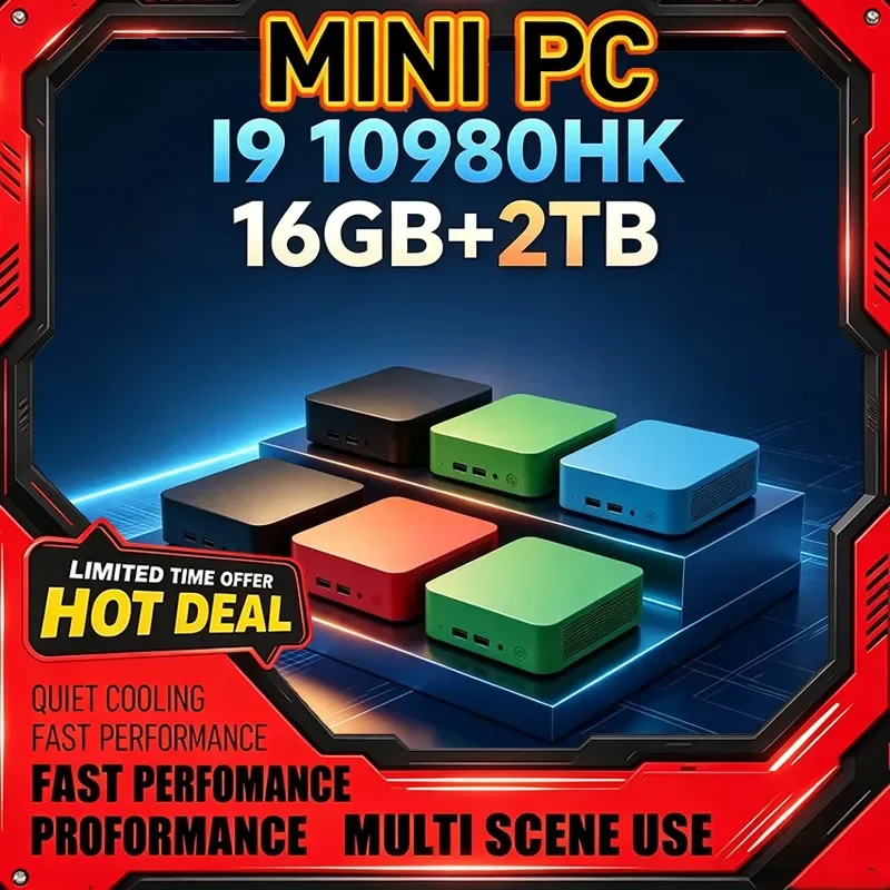 Intel Core I9‑10980HK Mini PC 16GB 2TB Multi‑Color Compact Desktop Computer WiFi6 Display Windows 11 for Office Gaming Home