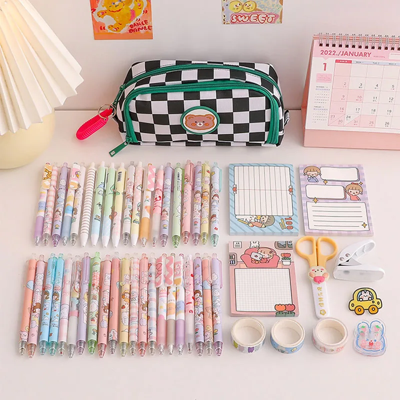 Kawaii Plaid Pencil Cases Large Capacity Pouch Cute Bag Box Back To School Supplies Korean Organizer Stationery