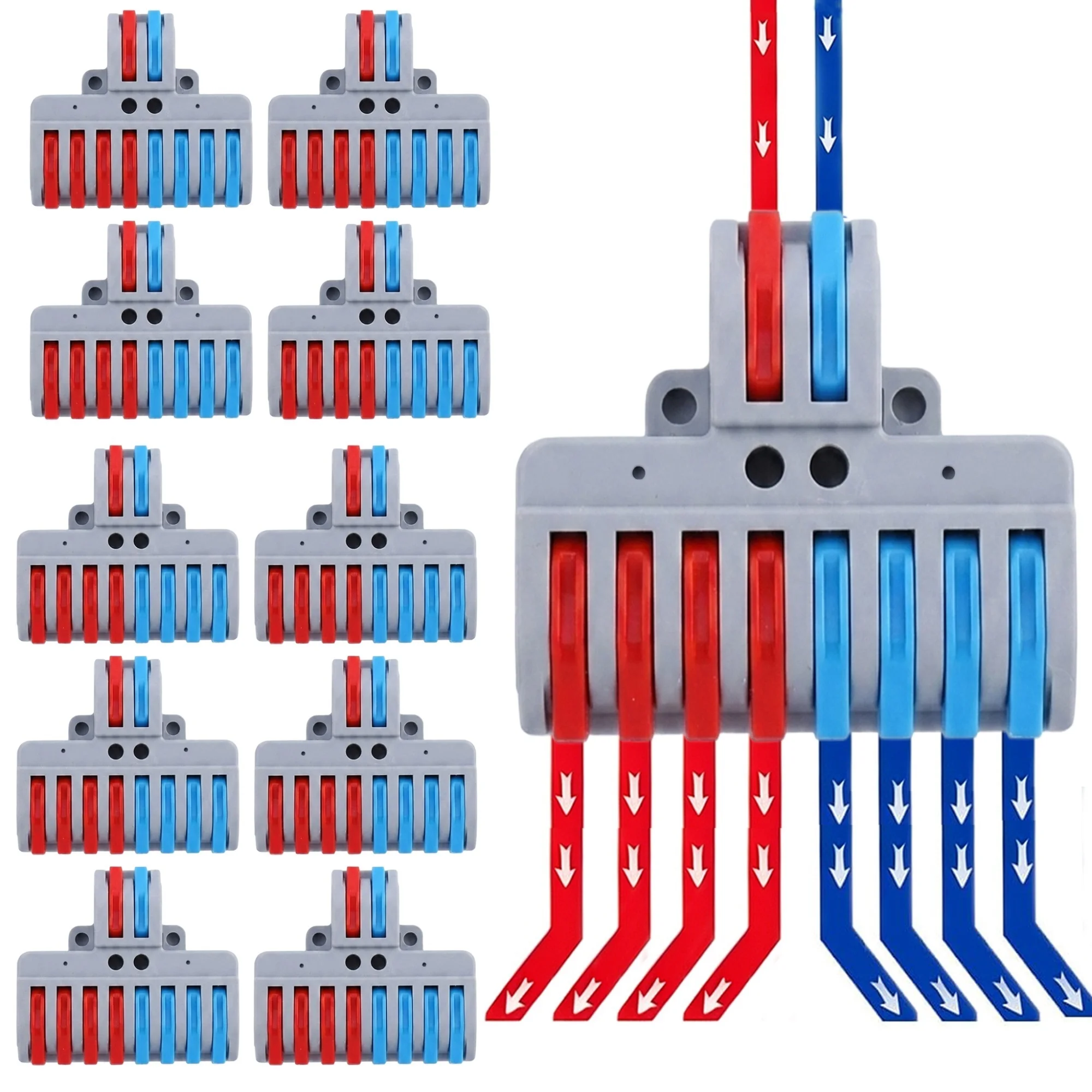 10PCS Wire Connectors Terminal Block Lever 2 in 8 Out 8 Way Mini Splice Electrical for Electrical Wiring ﻿