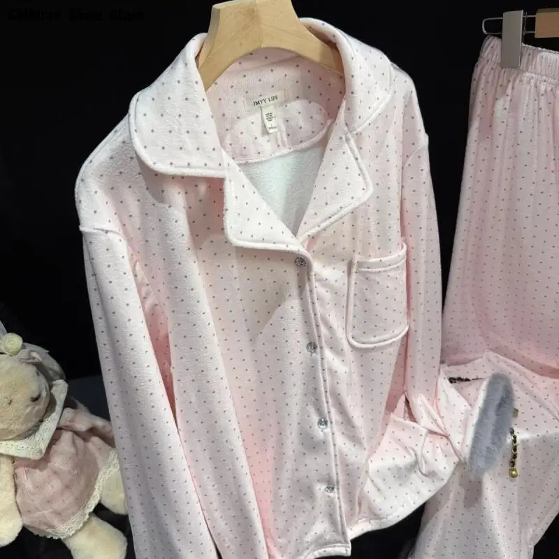 

Pink Velour Sleepwear Luxury Women's Sleep Suit 2 Pieces Nightwear Autumn Winter New Home Clothes Furry Sleeve Top and Pants