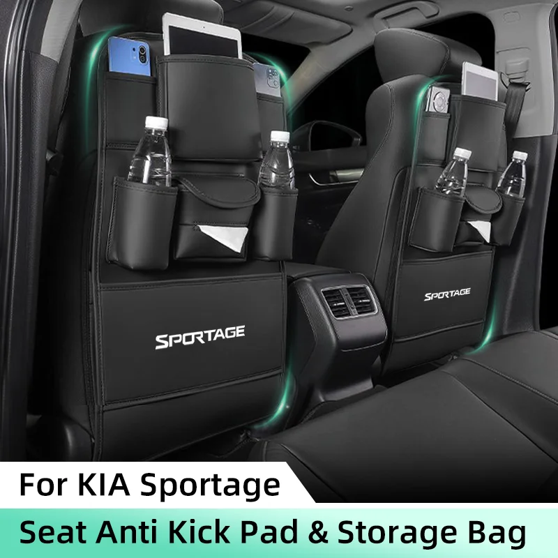 All in One Car Seat Back Storage Bag For Kia Sportage PHEV AWD HEV 6-Pocket Car Organizer with Tissue&Cup Holder Anti Kick Pads