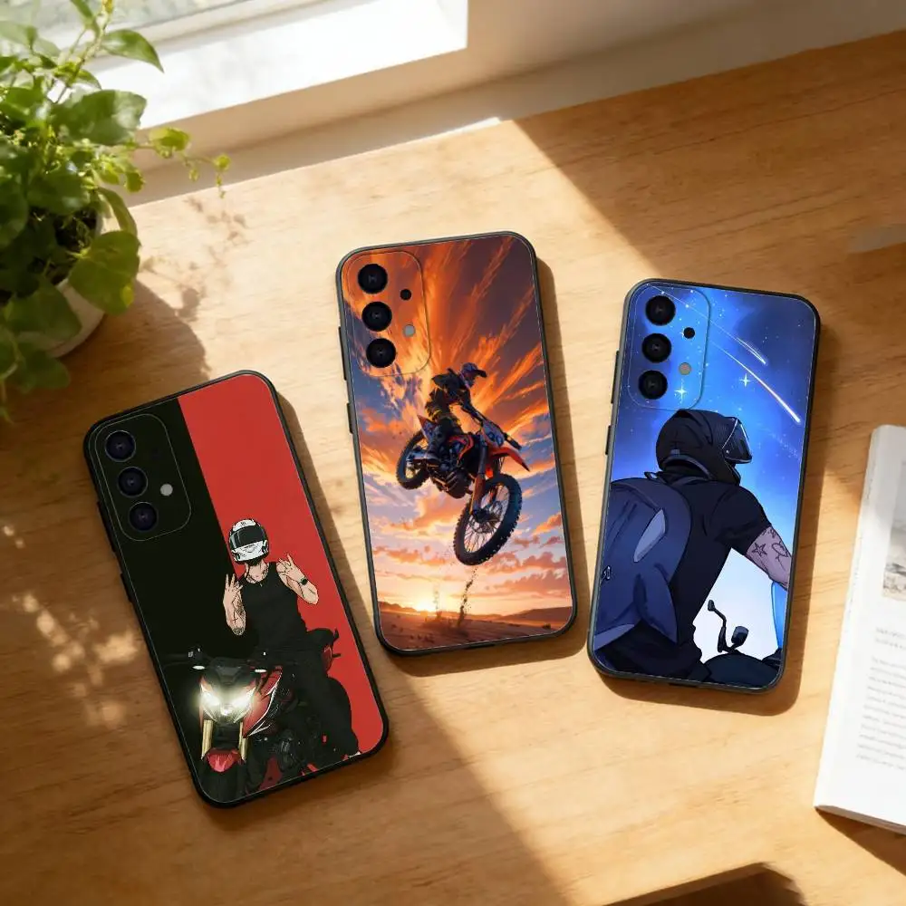 M-Motorcycle Boy phone Case For Samsung S25,24,21,22,23,30,Ultra,20,Plus,Fe,Lite,Note Soft Black Cover