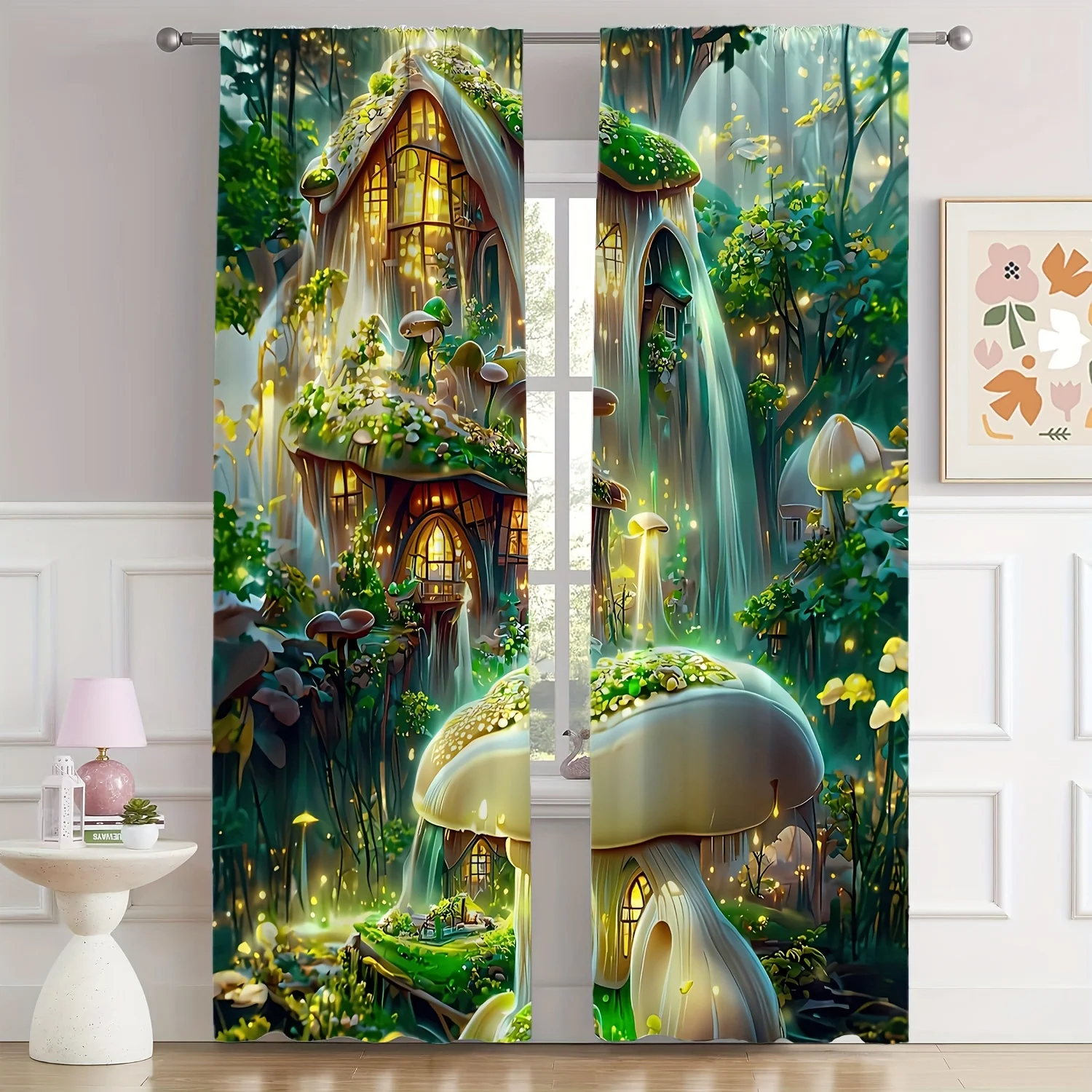 Boho Jacquard Polyester Doorway Curtains Artsy Mushroom House Print Door Curtain Living Room Bedroom Floor Window Blinds cortina