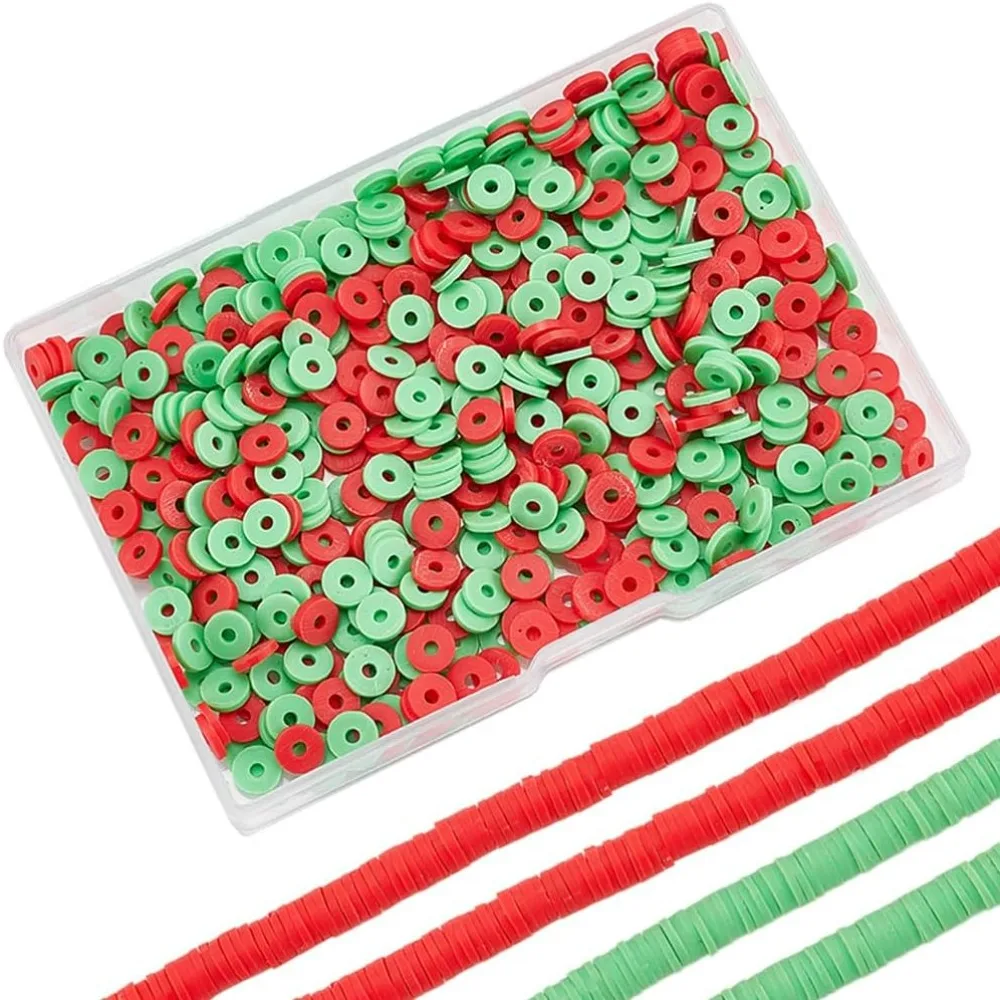 1 Box 700pcs+ 6mm Heishi Clay Beads Polymer Clay Bead Bulk Christmas Hawaiian Summer Holiday 3D Flatback Round Mini Green Beads