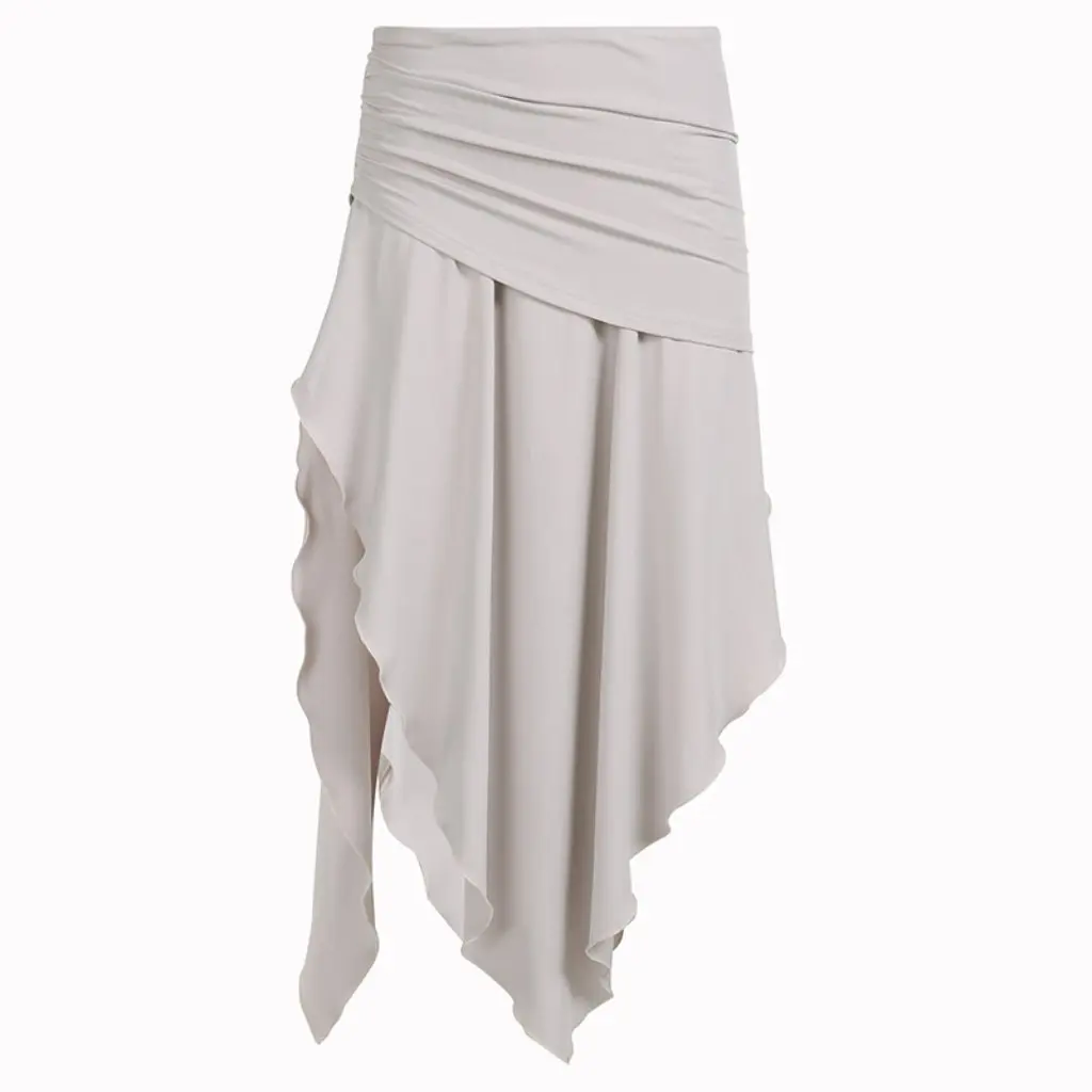 

Casual Style Pleated Long Skirt Low Waist Split Irregular Design Solid Color Draped A-Line Skirt for Women Vacation Wear