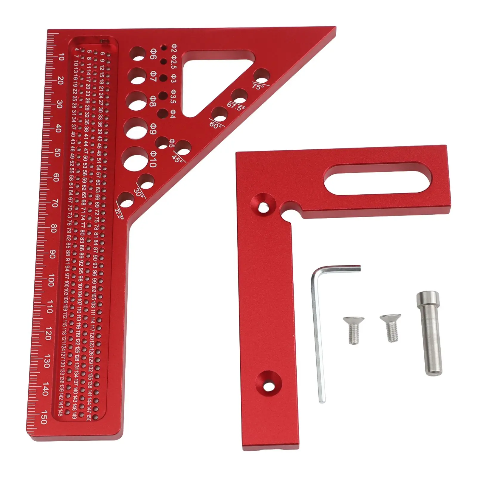 Home Improvement Red Multi-angle Marking Ruler Aluminum Alloy Measuring Ruler Woodworking Triangle Ruler 6-Hole Angle Options