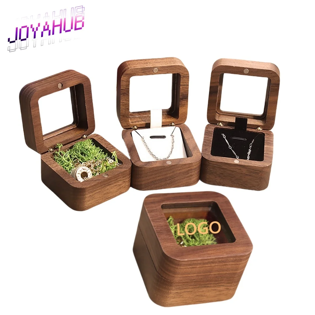 

​Luxury Wooden Jewelry Gift Box Magnetic Closure Acrylic Window Moss/Velvet Lined Custom Logo Display Case for Women Pendant