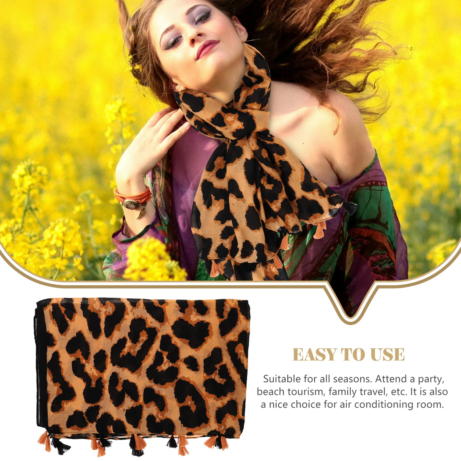 

Леопардовый шарф, хлопковая шаль с кисточками, пляжный шарф, модный солнцезащитный блок, дорожная накидка для женщин, 180x90 см, стильный подарок, всесезонный