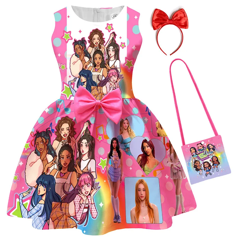 

Hot Sale Katseye Cartoon Kids Clothes Summer Fashion Baby Girls Princess Dresses For Halloween Party Birthday Cosplay Costume