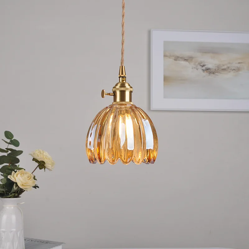 

Brass Glass Chandelier Restaurant Bedside Lamp Creative Personality Cafe Bedroom Lamp