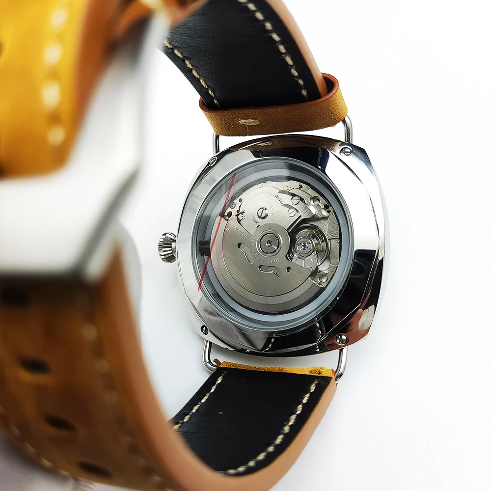 PARSRPE -Vintage 45mm Aseptic Dial Luminous NH35 Mechanical Watch Mens Waterproof Stainless Steel Case Automatic Watch Clock