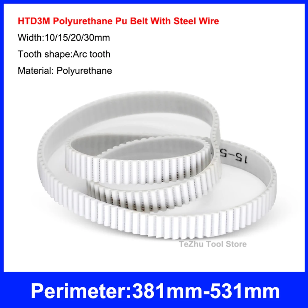 

1PCS White HTD3M 381mm-531mm Closed Loop Polyurethane Pu Belt With Steel Wire Core Synchronous Belt Width 10/15/20/30mm