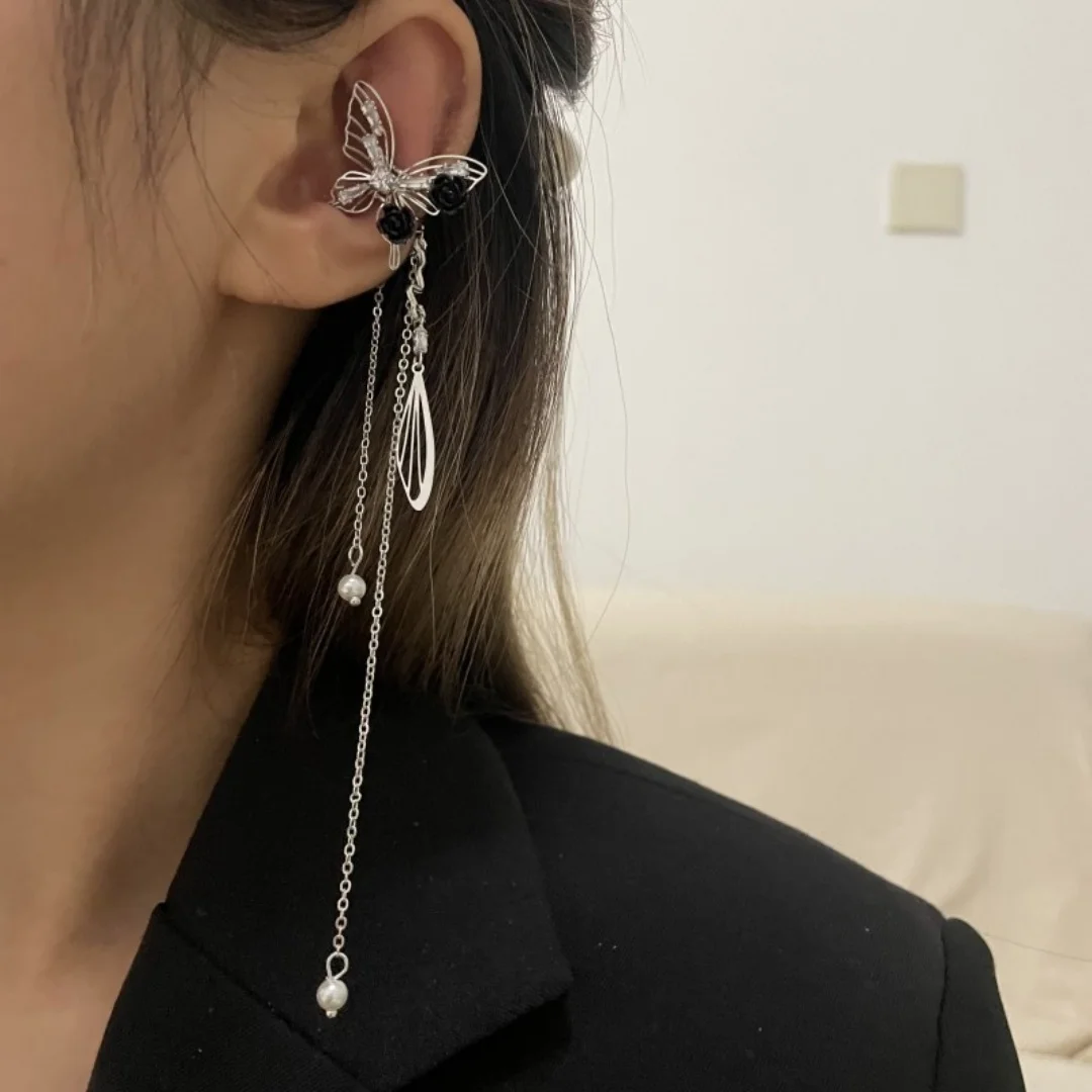 

DUTRIEUX INS Style Elf Butterfly Tassel Clip Earring Women Light luxury Ear bone clip No Piercing Earbone Ear Cuff Jewelry Gifts